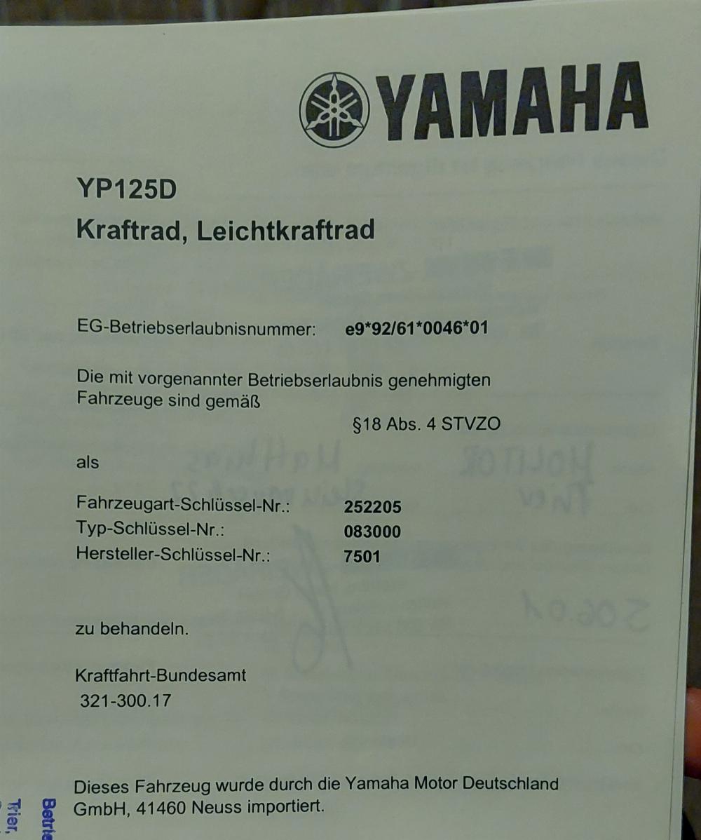 Motorrad verkaufen Yamaha YP125D Ankauf